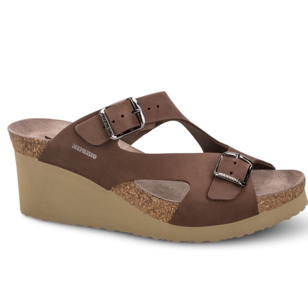 Mephisto Terie Brown Nubuck Leather & Cork Platform Wedge Sandal size 38